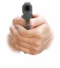 a person pulling gun trigger as threat to stop violence