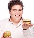 Man with good and bad fat food