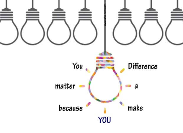 One bulb is different from other many bulbs and stands out