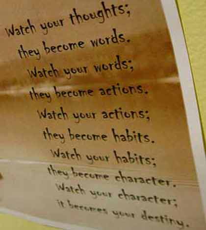 A poster listing the watch your thoughts poem