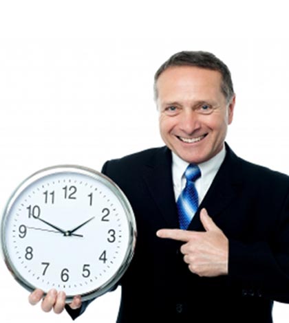 Man showing work hours in a week on clock