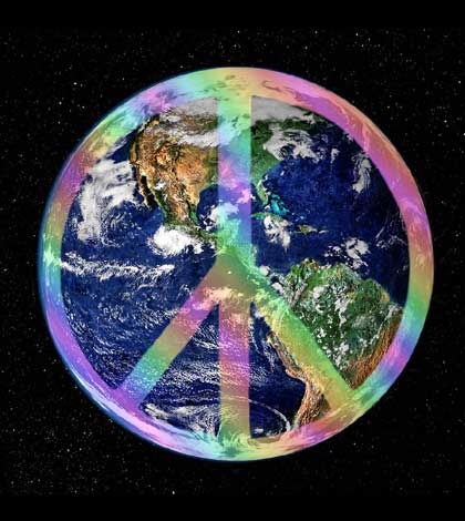 An image of peace sign superimposed on the earth picutre