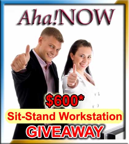 Man and woman happy about the Aha!NOW workstation giveaway