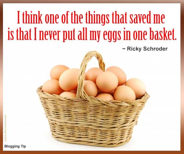 A basket full of eggs and a blogging tip written on top