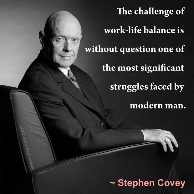 Quote on work-life balance by Stephen Covey on his photo