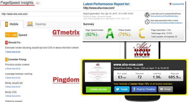 Initial stage of Aha!NOW speed and mobile friendliness