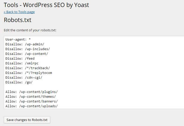 Robots.txt window of Yoast SEO plugin