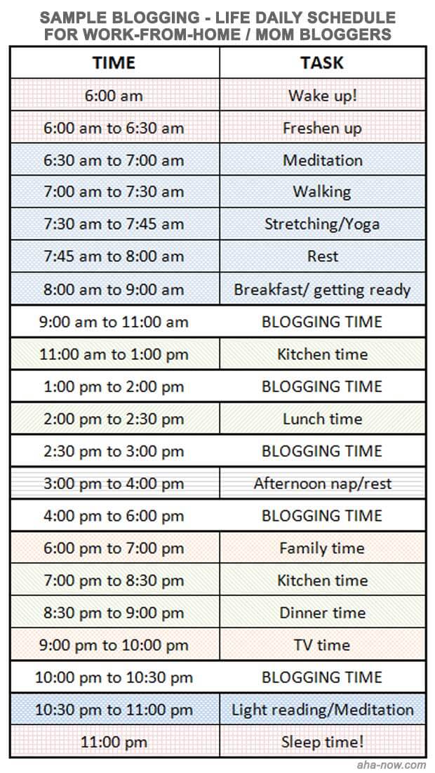 Blog-Life daily schedule for mom and work-at-home bloggers