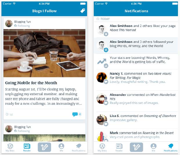 Screenshot of WordPress App