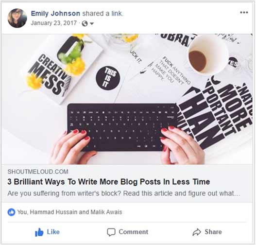 Example of how readers can share your content on social media