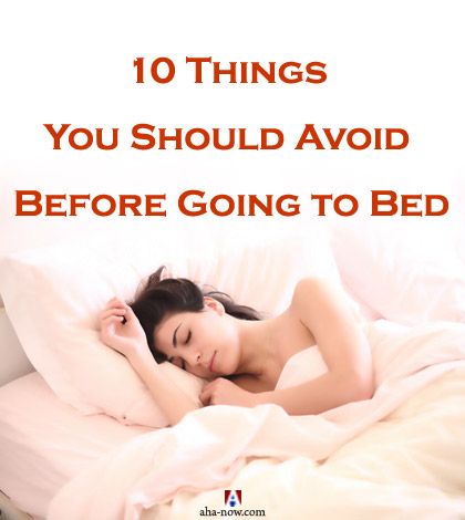 Picture of woman sleeping on bed with text 10 things you should avoid before going to bed