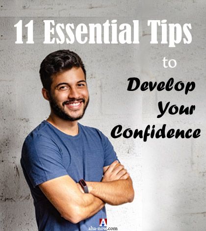 A smiling man standing with folded arms over the chest motivating to develop your confidence
